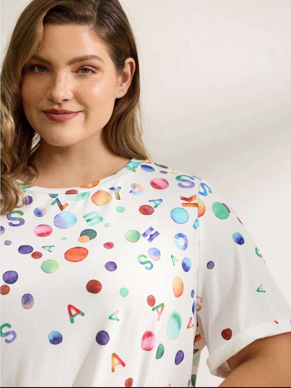 BloomChic Alphabets Party Tee w/ Fun Watercolor Dots size 1X (14-16)